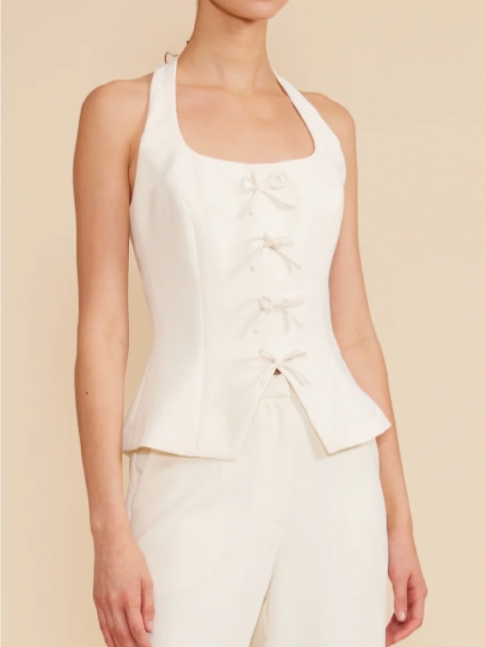 Lucy Paris Ivory Halter Corset Top with Bow Details